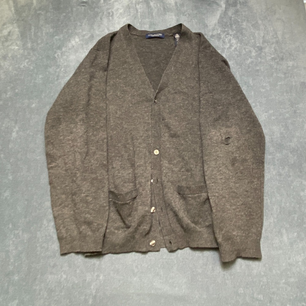 John Ashford Pure Wool Cardigan Sweater Mens XL Tall Heather Gray Button Front